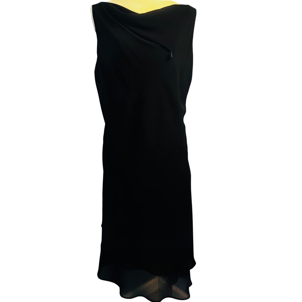 Vintage Virgo Women Black Sleeveless Draped Chiffon Layered Dress Size 18 Formal